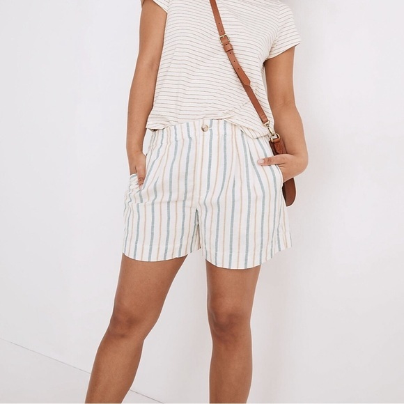 NWT Linen Blend Striped Shorts Madewell - Picture 1 of 8
